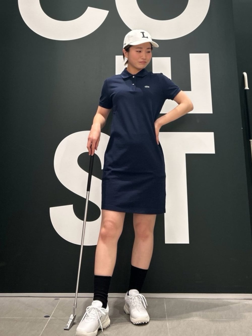 「ゴルフ、ゴルフウェア、ゴルフ女子、ワンピース」｜「LACOSTEのベーシックポロドレス / ポロワンピース（ワンピース、ブルー系）」を使った、Uiさん（骨格ウェーブ・レディース・153cm）の春コーディネートの1枚目の写真