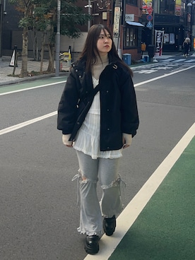 「アイテム（チュニック）」を使った、namiさん（レディース・160cm）の冬コーディネート