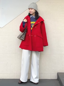 「アイテム（その他アウター、レッド系）」を使った、矢内さん（レディース・161cm）の秋コーディネート