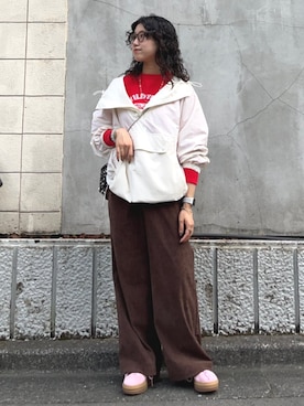 「Champion（チャンピオン）のChampion:〈洗濯機可能〉リバースウィーブ(R) 裏起毛 クルーネック スウェット（スウェット）」を使った、矢内さん（レディース・161cm）の秋コーディネート