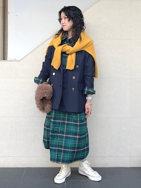 「アイテム（シャツワンピース）」を使った、矢内さん（レディース・161cm）の秋コーディネート