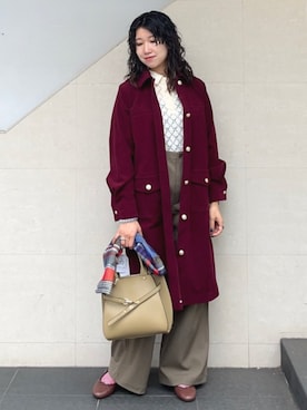 「アイテム（シャツワンピース）」を使った、矢内さん（レディース・161cm）の秋コーディネート