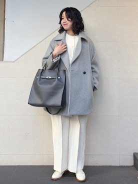 「アイテム（ノーカラージャケット）」を使った、矢内さん（レディース・161cm）の冬コーディネート