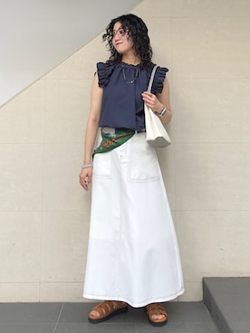 「アイテム（財布/小物、グリーン系）」を使った、矢内さん（レディース・161cm）の夏コーディネート