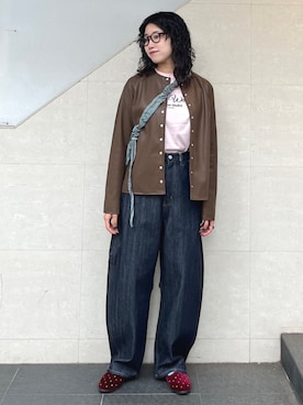 「アイテム（ノーカラージャケット）」を使った、矢内さん（レディース・161cm）の秋コーディネート