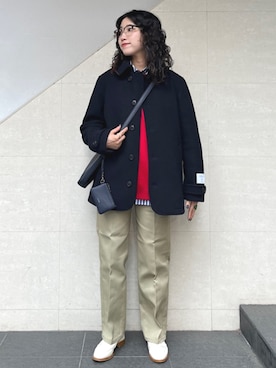 「アイテム（チノパンツ）」を使った、矢内さん（レディース・161cm）の秋コーディネート