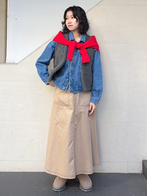 SHIPS any:〈洗濯機可能〉チノ ステッチ フレア ロング スカート