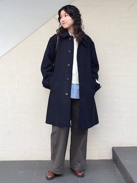 「アイテム（ステンカラーコート）」を使った、矢内さん（レディース・161cm）の秋コーディネート