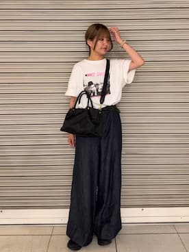 「russet（ラシット）のナイロン三層2WAYミニトートバッグ（トートバッグ、ブラック系）」を使った、Rikopiさん（レディース・165cm）の夏コーディネート