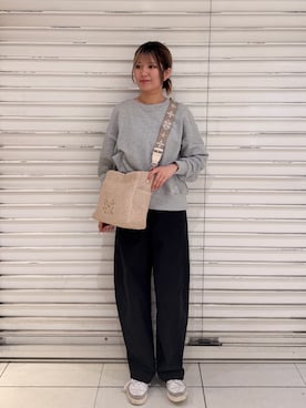 「russet（ラシット）のナイロンラフィア2WAYトートバッグ（トートバッグ、ホワイト系）」を使った、Rikopiさん（レディース・165cm）の春コーディネート