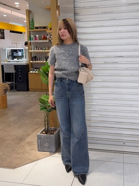 「russet（ラシット）のナイロンラフィアショルダーバッグ（ショルダーバッグ、ホワイト系）」を使った、Rikopiさん（レディース・165cm）の夏コーディネート