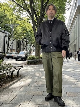 「アイテム（MA-1）」を使った、buddhabrandgkさん（メンズ・170cm）の秋コーディネート