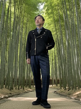 「アイテム（スラックス）」を使った、buddhabrandgkさん（メンズ・170cm）の秋コーディネート