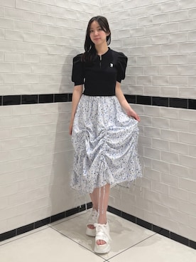 「dazzlin（ダズリン）の【mofusandコラボ】ジップコンパクトニットトップス（ニット/セーター、ブラック系）」を使った、momoさん（レディース・159cm）の夏コーディネート