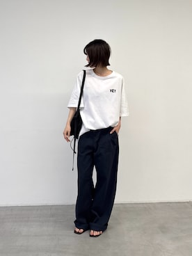 「CANAL JEAN（キャナルジーン）のLakey Park　YET Tシャツ（Tシャツ/カットソー、ホワイト系）」を使った、nicoさん（レディース・154cm）の夏コーディネート