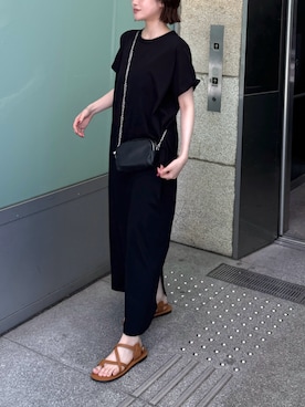 「CANAL JEAN（キャナルジーン）のEl mar　レザークロスストラップサンダル（サンダル、イエロー系）」を使った、nicoさん（レディース・154cm）の夏コーディネート