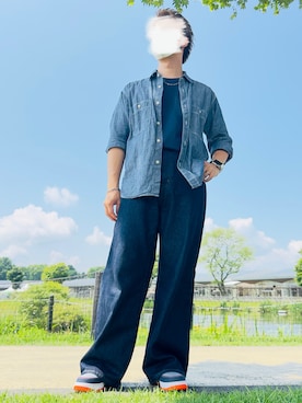 「UNIQLO（ユニクロ）のアイテム（タンクトップ、ブルー系）」を使った、hanewareさん（メンズ・168cm）の夏コーディネート