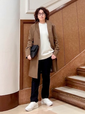 「TAKEO KIKUCHI（タケオキクチ）の【360°ストレッチ／セットアップ対応】None Of Stress パンツ（スラックス、ブラック系）」を使った、のぐみさん（メンズ・155cm）の春コーディネート