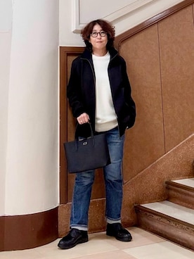 「TAKEO KIKUCHI（タケオキクチ）の【JUST ONE LAYER】ダウンファブリック ジップアップ リブ ブルゾン（ブルゾン、ブラック系）」を使った、のぐみさん（メンズ・155cm）の秋コーディネート