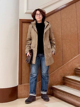 「TAKEO KIKUCHI（タケオキクチ）の【None Of Stress】ストレッチ ダウンブルゾン（ダウンジャケット/コート、ベージュ系）」を使った、のぐみさん（メンズ・155cm）の冬コーディネート