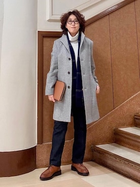 「TAKEO KIKUCHI（タケオキクチ）の【ウールカシミヤブレンド】ビーバー調 スタンドカラー コート（その他アウター、グレー系）」を使った、のぐみさん（メンズ・155cm）の冬コーディネート