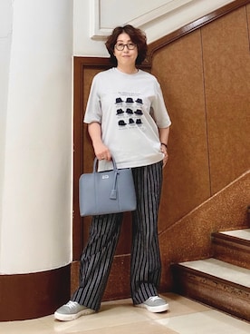 「TAKEO KIKUCHI（タケオキクチ）の【BOWLER HAT LABEL】クールデオドラントジャージ ハットスタイルス 半袖Tシャツ（Tシャツ/カットソー、グレー系）」を使った、のぐみさん（メンズ・155cm）の夏コーディネート