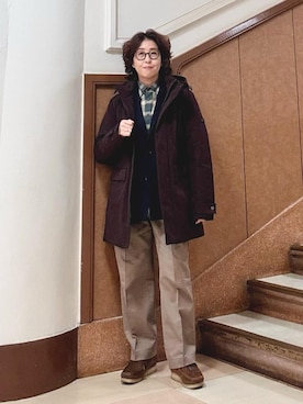 「TAKEO KIKUCHI（タケオキクチ）の【None Of Stress】ストレッチ ダウンブルゾン（ダウンジャケット/コート、ブラウン系）」を使った、のぐみさん（メンズ・155cm）の冬コーディネート