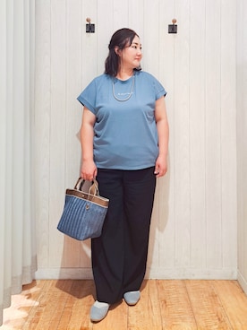 「SHOO・LA・RUE（シューラルー）の【高レビュー/S-LL/洗濯機可/セットアップ可】着丈選べる 軽凛(かろりん) ひんやりフラップイージーパンツ（その他パンツ、ブラック系）」を使った、kotomiさん（レディース・160cm）の夏コーディネート