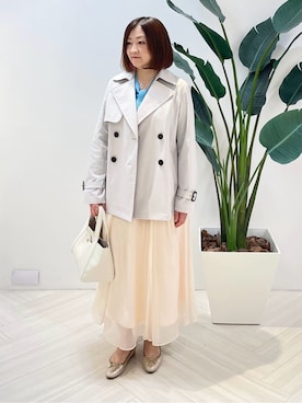 「アイテム（トレンチコート、グレー系）」を使った、Tomoさん（レディース・153cm）の冬コーディネート