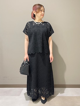 「UNTITLED（アンタイトル）の【セットアップ可能】リーフレースブラウス（シャツ/ブラウス、ブラック系）」を使った、Tomoさん（レディース・153cm）の夏コーディネート