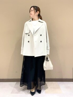 「UNTITLED（アンタイトル）の【定番人気/はっ水/洗える】タスランショートトレンチコート（トレンチコート、グレー系）」を使った、Tomoさん（レディース・153cm）の春コーディネート