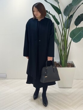 「アイテム（ノーカラーコート、ブラック系）」を使った、Tomoさん（レディース・153cm）の冬コーディネート