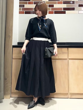 「THE SHOP TK （ザ ショップ ティーケー ）の【S-XL/ひんやりタッチ】美しさ際立つ 6分袖ニット 洗濯機OK/UVケア/毛玉になりにくい（ニット/セーター、ブラック系）」を使った、かのさん（レディース・147cm）の春コーディネート