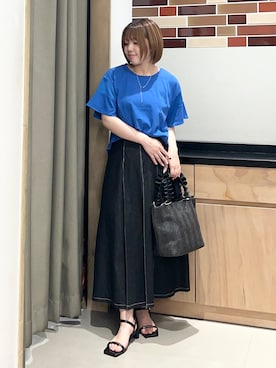 「THE SHOP TK （ザ ショップ ティーケー ）の【ひんやり／吸水速乾／UV】軽やかに揺れる シアーフレアスリーブTシャツ（Tシャツ/カットソー、ブルー系）」を使った、かのさん（レディース・147cm）の夏コーディネート