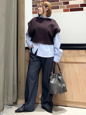 「THE SHOP TK （ザ ショップ ティーケー ）の巾着ショルダーバッグ（ショルダーバッグ）」を使った、かのさん（レディース・147cm）の冬コーディネート