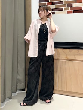 「THE SHOP TK （ザ ショップ ティーケー ）の【高レビュー/体型カバー】さらっと快適 ドルマン5分袖ブラウス（シャツ/ブラウス、ピンク系）」を使った、かのさん（レディース・147cm）の夏コーディネート
