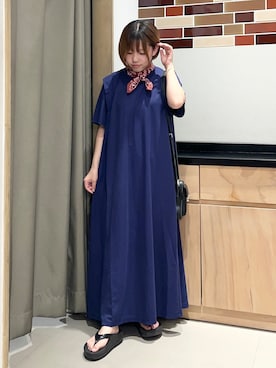 「THE SHOP TK （ザ ショップ ティーケー ）の【ひんやり/体型カバー】肩タックデザイン サックワンピース（ワンピース、ブルー系）」を使った、かのさん（レディース・147cm）の夏コーディネート