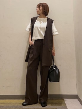 「THE SHOP TK （ザ ショップ ティーケー ）のノーカラージレ【セットアップ可/洗濯機OK】（ベスト）」を使った、かのさん（レディース・147cm）の夏コーディネート