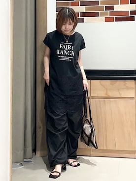 「THE SHOP TK （ザ ショップ ティーケー ）のレース切替 ロングTシャツ（Tシャツ/カットソー、ブラック系）」を使った、かのさん（レディース・147cm）の夏コーディネート