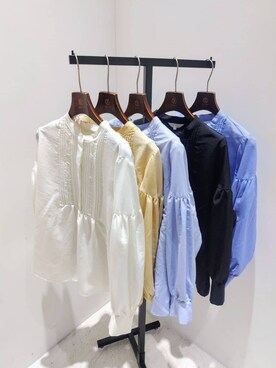 「grove（グローブ）のピンタックボリュームスリーブブラウス（シャツ/ブラウス、ホワイト系）」を使った、satsukiさん（レディース・154cm）の春コーディネート