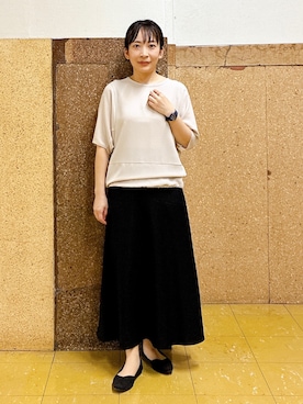 「INDIVI（インディヴィ）の【洗える／2WAY／裾ドロスト付き】 ドルマンスリーブチュニックトップス（Tシャツ/カットソー、ベージュ系）」を使った、hattoriさん（レディース・152cm）の春コーディネート
