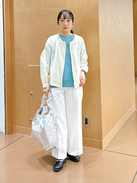 「INDIVI（インディヴィ）の【新作褒められパンツ】快温ワイドパンツ（その他パンツ、ホワイト系）」を使った、hattoriさん（レディース・152cm）の春コーディネート