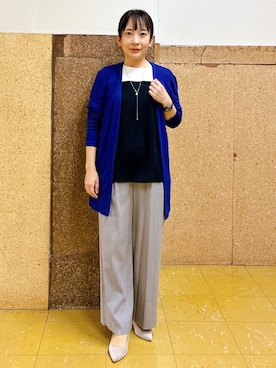 「INDIVI（インディヴィ）の【褒められパンツ／洗える】ウエストゴムワイドタックパンツ（その他パンツ、グレー系）」を使った、hattoriさん（レディース・152cm）の春コーディネート