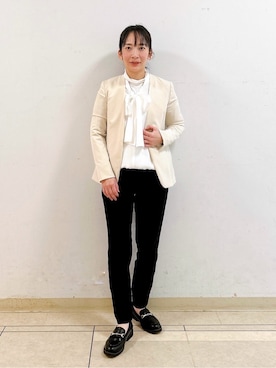 「アイテム（スーツジャケット、ホワイト系）」を使った、hattoriさん（レディース・152cm）の冬コーディネート