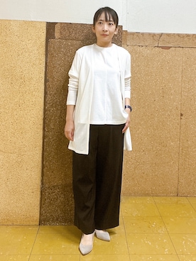 「INDIVI（インディヴィ）の【バックシャン】異素材ドッキングプルオーバー（Tシャツ/カットソー、ホワイト系）」を使った、hattoriさん（レディース・152cm）の夏コーディネート