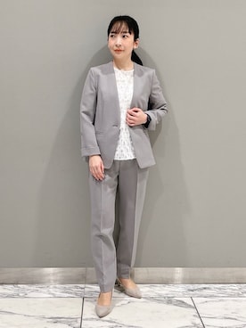 「アイテム（スーツジャケット、グレー系）」を使った、hattoriさん（レディース・152cm）の春コーディネート