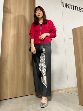 「UNTITLED（アンタイトル）の【アンサンブル可/日除け・冷房対策】シアーレーヨンZIPカーディガン（カーディガン/ボレロ、ピンク系）」を使った、KAHOさん（レディース・149cm）の春コーディネート
