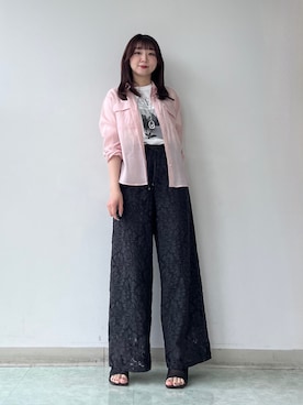 「UNTITLED（アンタイトル）の【古畑星夏さん着用/接触冷感/シアー】ドライタッチシャツ（シャツ/ブラウス、ピンク系）」を使った、KAHOさん（レディース・149cm）の春コーディネート