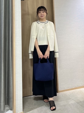 「UNTITLED（アンタイトル）の【アンサンブル可/上品な清涼感】コンパクト5分袖ニット（ニット/セーター、ベージュ系）」を使った、KAHOさん（レディース・149cm）の夏コーディネート