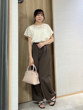 「UNTITLED（アンタイトル）の【セットアップ可/品のある透け感】リーフレースブラウス（シャツ/ブラウス、ホワイト系）」を使った、KAHOさん（レディース・149cm）の夏コーディネート